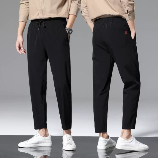 Black Pants For Men Straight Cut Slacks Plus Size Sweat Jogger Sports Casual Trouser Man