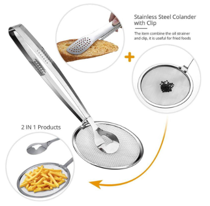 Steel Food Clip Snack Fryer Strainer BBQ Buffet Serving Tongs Fried Tong Frying Mesh