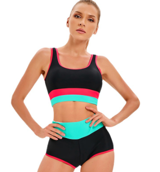 Scoop Neck High Waist Bikini Sets Swimsuit For Women Sporty Bikinis Two Pieces Swimwear 2023 Beach Bathing Suit Colorblock
