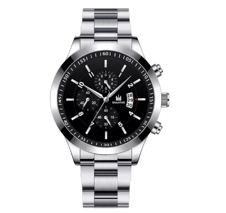 Luxury Business Men's Three-eye Calendar Analog Watch Stainless Steel Waterproof Men Quartz Wristwatches Relo Ng Kalalakihan SILVER BLACK