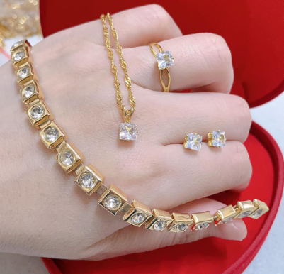 18k Bangkok gold 4in1 Earrings Necklace Bracelet Ring