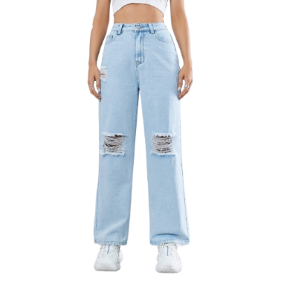 Lovito Women Button Jeans LBE01091 (Light Blue)