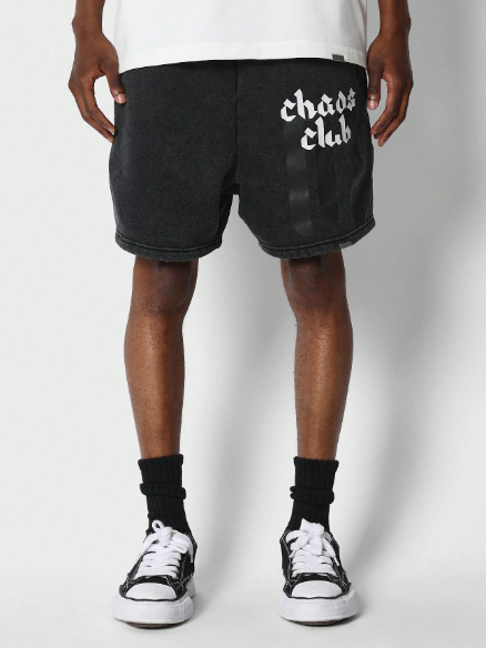 SUMWON Washed Drop Crotch Short With Front Graphic