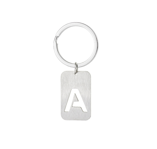 1Pcs Simple Stainless Steel 26 Letter Keychains Fashion Sliver Color Initials Keyrings Handbag Charms Ornaments Souvenir Gifts A