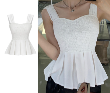 Lovito Women Pleated Smocked Tank Top L62ED051 White