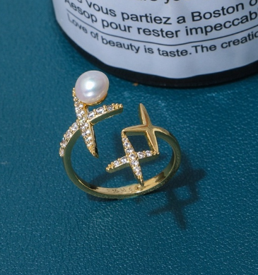 Simple and exquisite star awn ring freshwater pearl ring with adjustable opening
