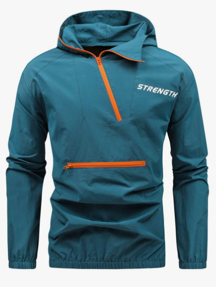 Manfinity Fitness Men Letter Graphic Half Zip Hooded Sports Jacket Workout Tops