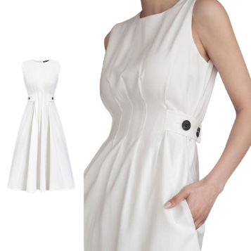 Lovito Women Elegant Plain Pleated Button Dress L74ED18