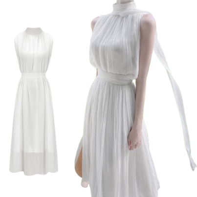 Lovito Women Casual Plain Ruffle Hem Belted Dress L65ED127 (Off White)