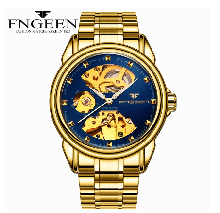 FNGEEN 8818 Men's Automatic Mechanical Watch   GOLD BLUE