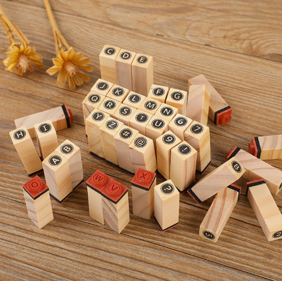 40Pcs Alphabet Stamps Wooden Rubber Letter Number Symbol Stamp Set With Black Ink Pad For Planner Scrapbook Card Making