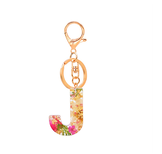A-Z 26 Letter Pendant Keychains Resin Dried Flower Alphabet Keyring Charm Women Cute Bag Ornamant Accessories Gifts J