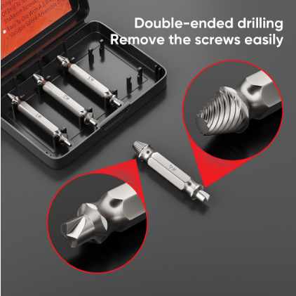 Mitsushi 4pcs Screw Extractor Set Damaged Screw Remover Set Easy Out Drill Bits Tools