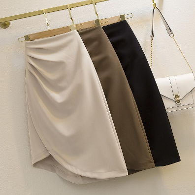 Irregular Pleated Skirt 2022 New High Waist Slimming Sheath Skirt Fashion Mid-Length One-Step Skirt