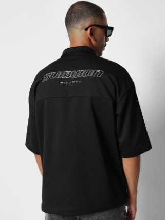 SUMWON Polo Tee With Zip Detail And Back Print