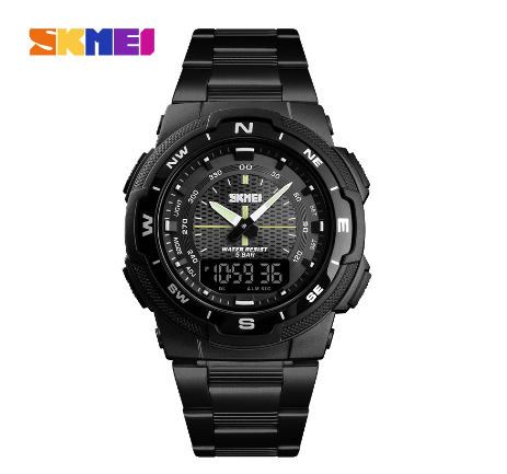 SKMEI Brand Men’s Watches Fashion Stainless Steel Dual Display Quartz Clock Casual Men Watch Sport Waterproof Chrono 1370 M5