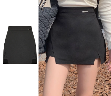 Lovito Women Casual Plain Split Metal Skirts L68ED329 Black