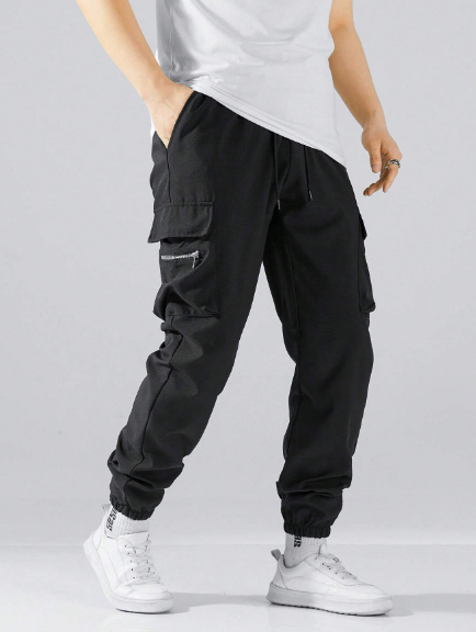 Manfinity Homme Men's Solid Color Drawstring Waist Cargo Pants