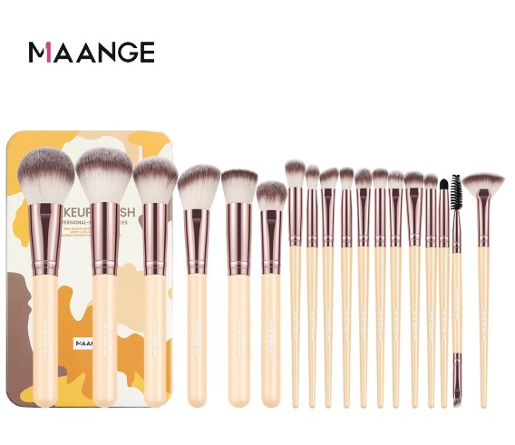 Maange Makeup Brushes Set Portable With Iron Box 18 Pcs
