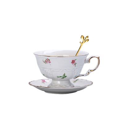 Vintage Floral Porcelain Mug Hot Cold Serving Coffee Tea Cup with Saucer Plate Teaspoon Set