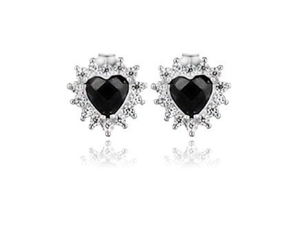 Unisilver 925 Sterling Lady's Black Heart Earring