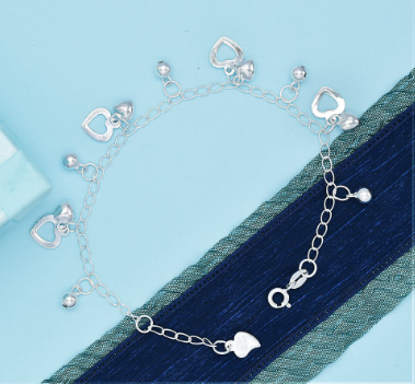 92.5 Italy Sterling Silver Heart And Balls Ladies Bracelet
