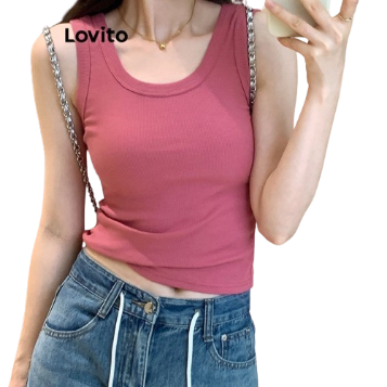 Lovito Women Basic Round Neck Tank Top LNE20111 (Pink)