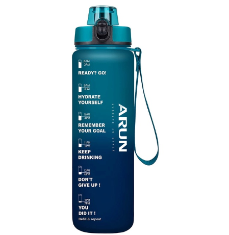 ARUN 1000ML BPA Free Motivational Sports Water Bottle Leakproof Tritan Frosted Plastic Water Jug