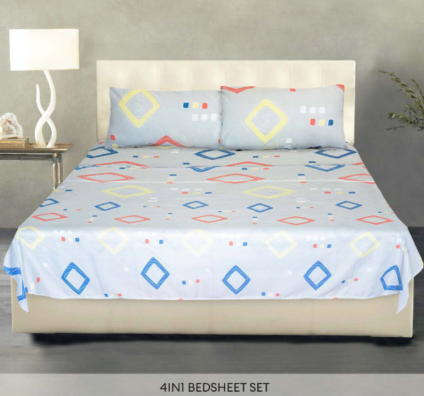 3in1 Garterized Bed Sheet Set - 2 Pillowcases & 1 Fitted Sheet - Future Squares