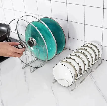 Kitchen Bowl Dish Organizer Stainless Steel Dish Holder Home Cutlery Dishes Pot Lid Rack Household Dish Rack Kitchen Accessories