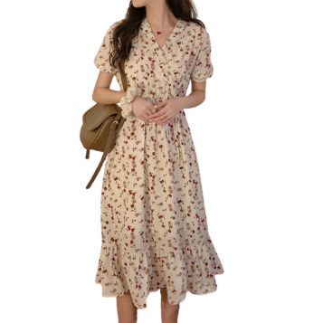 Lovito Women Puff Sleeve Floral Dress Lne19185 (Multi-Color)