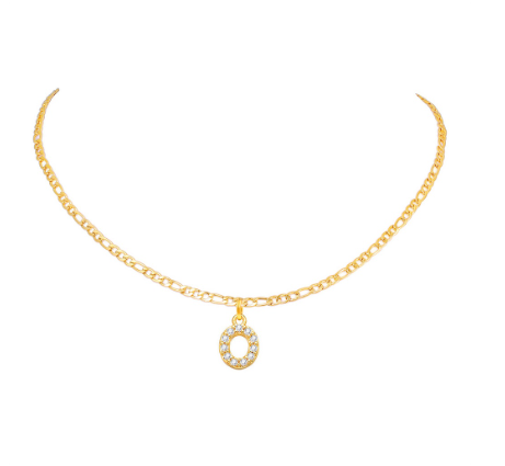 Vnox 14 Yellow Gold Plated Cubic Zirconia Initial Necklace Letter Necklaces for Women 20inch Chain O