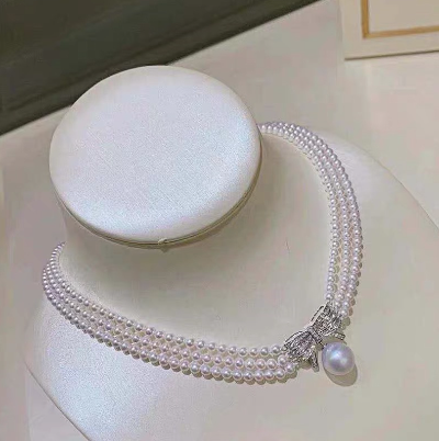 Bow knot three row buckle copper plated zircon pearl necklace clasp