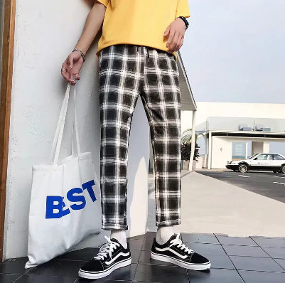 Checkered casual pants  black and white for men