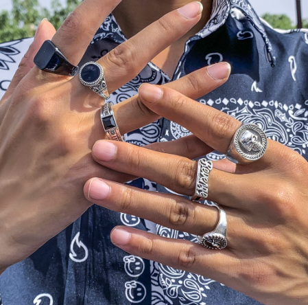 6pcs/set Vintage Trendy Personality Korean Style Skull Ring Man Letter Ring Punk Cool Rings