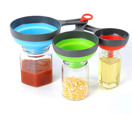 3Pcs/Set With 3 Size Kitchen Funnel Silicone Folding Telescopic Funne Powder Liquid Wide Mouth Jam Funnel Kitchen Utensils