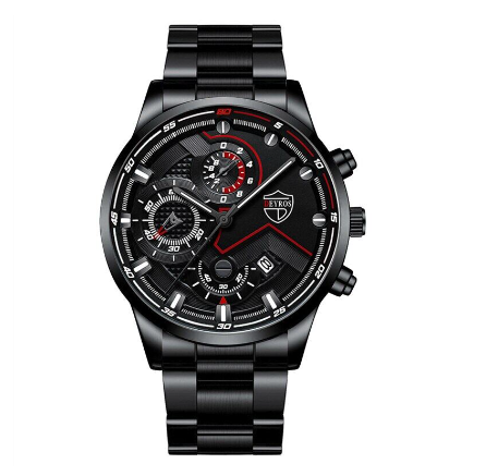 Chrono Mens Watches Quartz Business Wacthes Men Stainless Steel Three Eyes Sports Waterproof Wristwatch BLACK
