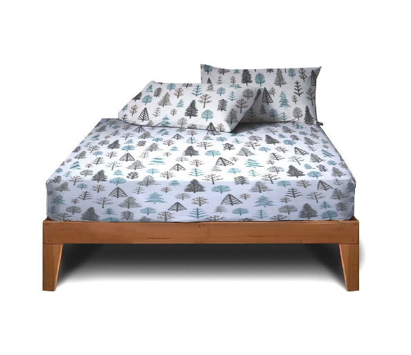 3in1 Garterized Bed Sheet Set - 2 Pillowcases & 1 Fitted Sheet - Winter Forest