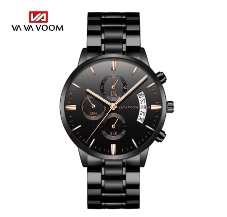 VA VA Voom Stainless Steel Business Watch Men Luxury Top Brand Casual Calendar Quartz Mens Wristwatches Sport Waterproof Watch BLACK GOLD