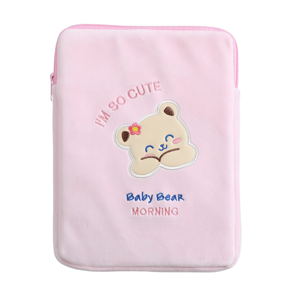 Goojodoq Ipad Bag 11 Inch Tablet Storage Bag Bear Embroidery Computer Handbag