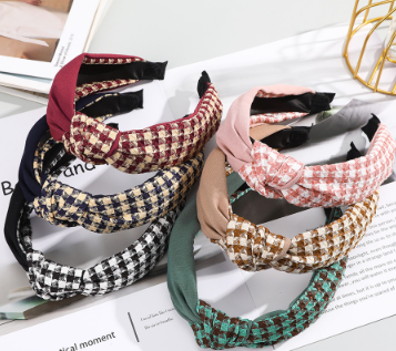 Korean Plaid Knotted Headband Wide Hair Band For Woman Fashion Hair Accessories