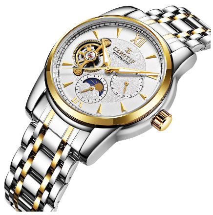 CAROTIF Automatic Tourbillon Watch for Men Gold Skeleton Luxury Stainless Steel Waterproof F6002-2 2