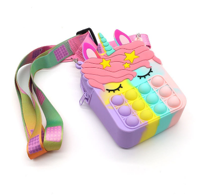 Pop it Bag Fidget Toys Rainbow Unicorn Coin Wallet Ladies Bag Silican Crossbody Bag for Kids Girls