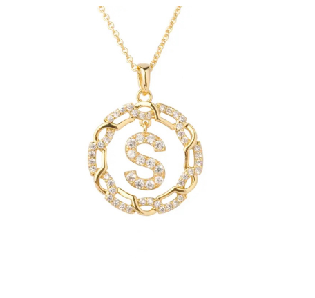 YH 18K Thai gold plated lnitials Pendant A-Z Letter Necklace For Women （3lengths Free Adjustment）S