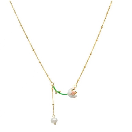 Silver Pink Tulip Necklace Jewelry Accessories Collection Women Fashion