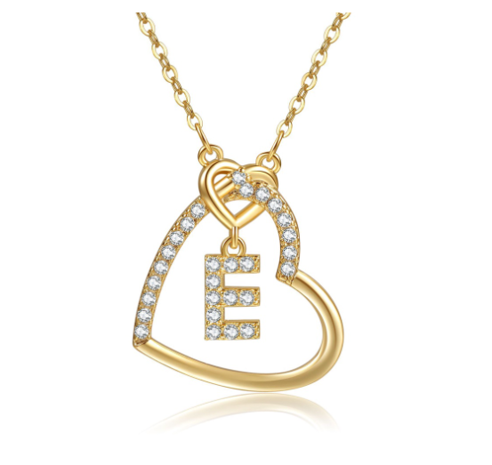 A-Z Letter Necklaces Fashionable Heart Pendant Accessories Women's Necklace E