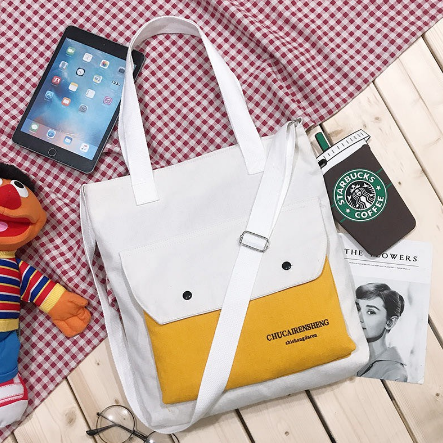 Korean Canvas Bag (Design No.31) Shoulder Crossbody Tote bag With 2 handle Casual Katsa Sling bag