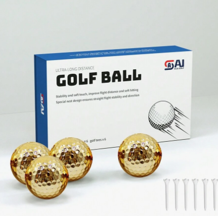 Premium Gold-Plated Golf Ball Set For Long Distance Matches, With Beautiful Packaging - Includes 6 Balls And 6 Special Plastic Golf - Ideal Gift For Golf Enthusiasts, Perfect For New Year, Friends, Lo