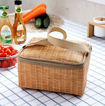 Portable Wicker Rattan Outdoor Picnic Bag Waterproof Tableware Container Baskets