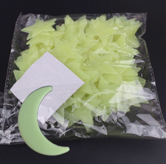 100 Glow Stars and 1 Moon Plastic Stickers Ceiling Wall